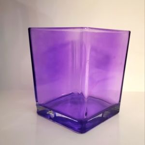 Teleflora glass flower purple cube vase Clear Bottom Made in Poland